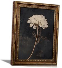 Vintage Gold Framed Floral Wall Art Dark Moody Flower 11″L x 9″W White flowers
