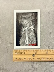 ACEO One of A Kind Black & Gray Cat portrait Mixed Media Painting 3.5×2.5 #02