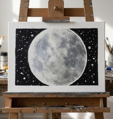 ACEO Art Card Moon And Stars Original Acrylic Painting