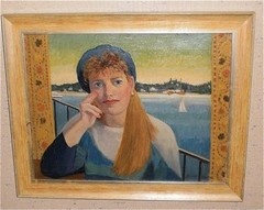 Girl With Blue Beret-Shelter Island Oil painting-August Mosca