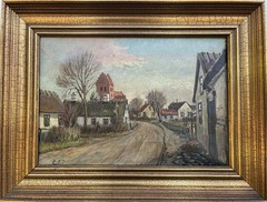Impressionist Oil Painting of Danish Village Landscape, 44.5x34cm Framed