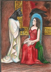 ACEO PRINT OF PAINTING RYTA BLACK CAT CROW RAVEN GOTHIC WICCA BOOK HALLOWEEN Art
