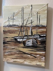 Dream Art Boats at the Marine Seascape Tan Brown Ocean Sea Painting Landscape