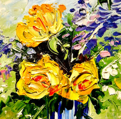 Yellow roses in a vase. Oil painting 6×8 inches. Handmade. Artist from Ukraine.