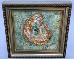 Shell Original Oil Painting Mixed Media Oyster Impasto Texture Wall Art 4x4in