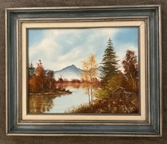 Vntg Oil Painting Landscape Lake Forest Canvas Signed Framed 24” X 20” Original