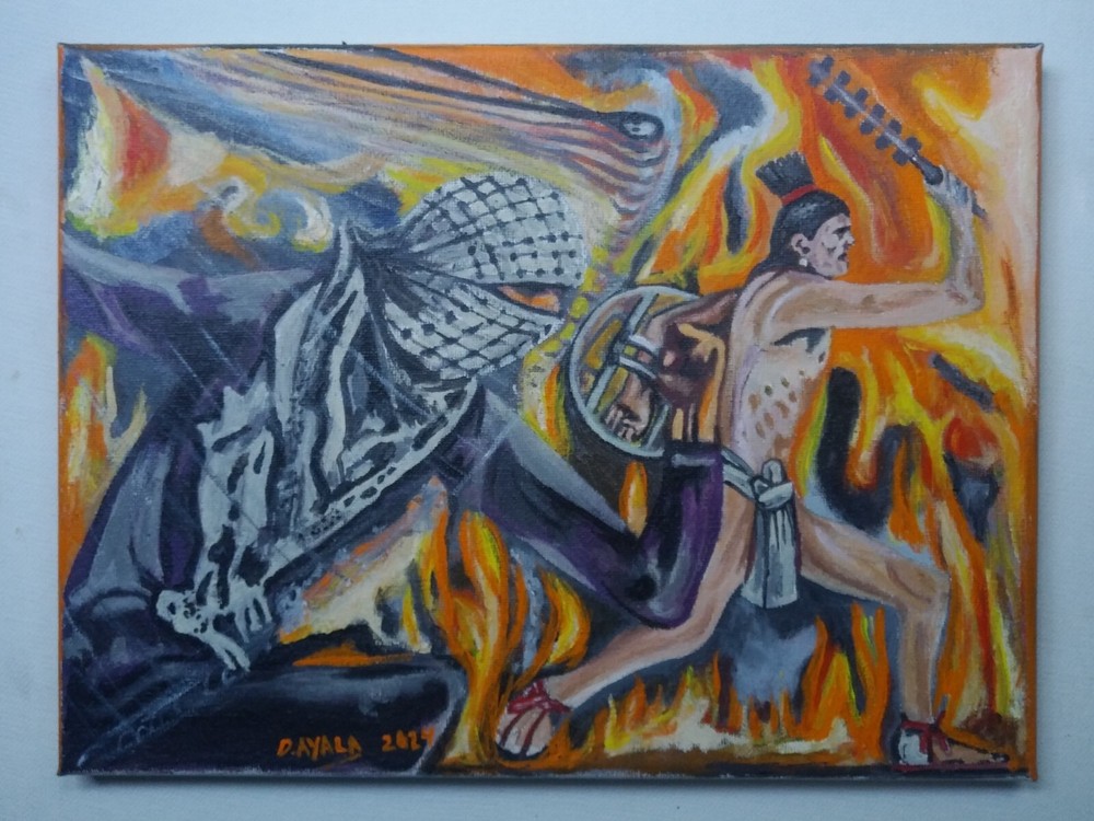 Palestinian Aztec Fire And Fury Resistance Painting Original Artwork Signed