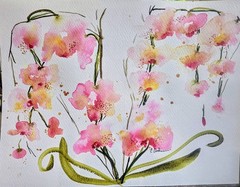 Original Signed Watercolor. 9 x 12″. Wall art. Pink. Red. Orchid.