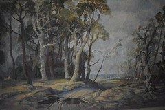 GUM TREES OF THE AUSTRALIAN OUTBACK OIL PAINTING JOHN WILSON c1970s