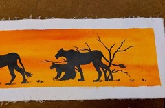 Pair African Animal Original Oil Paintings ~ 20×5 & 18×5 by Kungi ~ Rhino + Lion