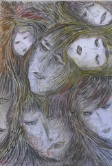 ORIGINAL FEMALE DRAWING 13 X 9 INCH BROWND BLACKS PENCILS BY RIVKA FILIIN