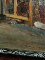 Antique Interior Genre Painting by listed Artist Ambrose Lee