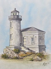 Dan Mancini Original Watercolor Painting Coquille River Lighthouse Oregon Signed