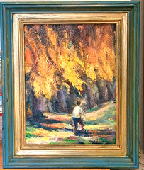 Oil Painting Landscape Fall Cottonwoods Walking Path Original Framed by Donalee