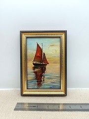 Sailboat Sunset Original Oil Painting 6×4 Framed Signed Sea Landscape Yacht Art