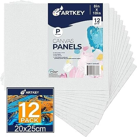 Artkey 12-Pack 8×10″ Primed Cotton Canvas Boards for Acrylic & Oil Painting