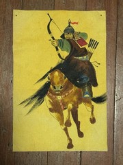 MONGOLIAN WARRIOR HORSEMAN ASIAN PAINTING HORSE Mongolian painting on Flag