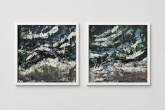 Iceland Glacier River – Abstract Arctic Art Diptych Impasto Oil Painting Framed