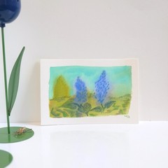 Two Blue Hyacinth Flowers Floral Expressionist Dreamy Art 100% Cotton Paper 6×4″