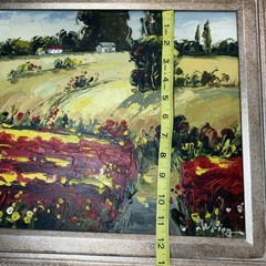 Oil Painting Landscape Red Yellow Poppies Field Gilded Ornate Wood Frame Signed