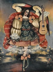 Vtg LOVELY Archangel Angel MUSICA GUITAR Cusco School Peru Original Oil Painting