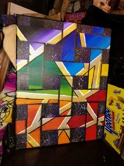 Hand Painted Acrylic Art Abstract Stained Glass/ Mosaic 14 X 18