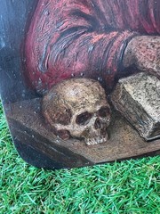 Antique PAINTING Oil skull devil Gothic MEMENTO MORI VICTORIAN vanitas art old