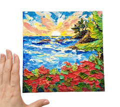 Sunset Maui Hawaii Oil Painting Coastal Original Textured Art 8×8 in