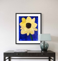 Yellow Flower Cobalt Backdrop Modern Expressionist Original Abstract Canvas
