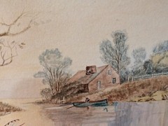 1899 Watercolour Canoe On The Old Homestead River signed M.G.