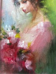 Original Oil Painting in Frame Flowers Girl Miniature 6×4 in