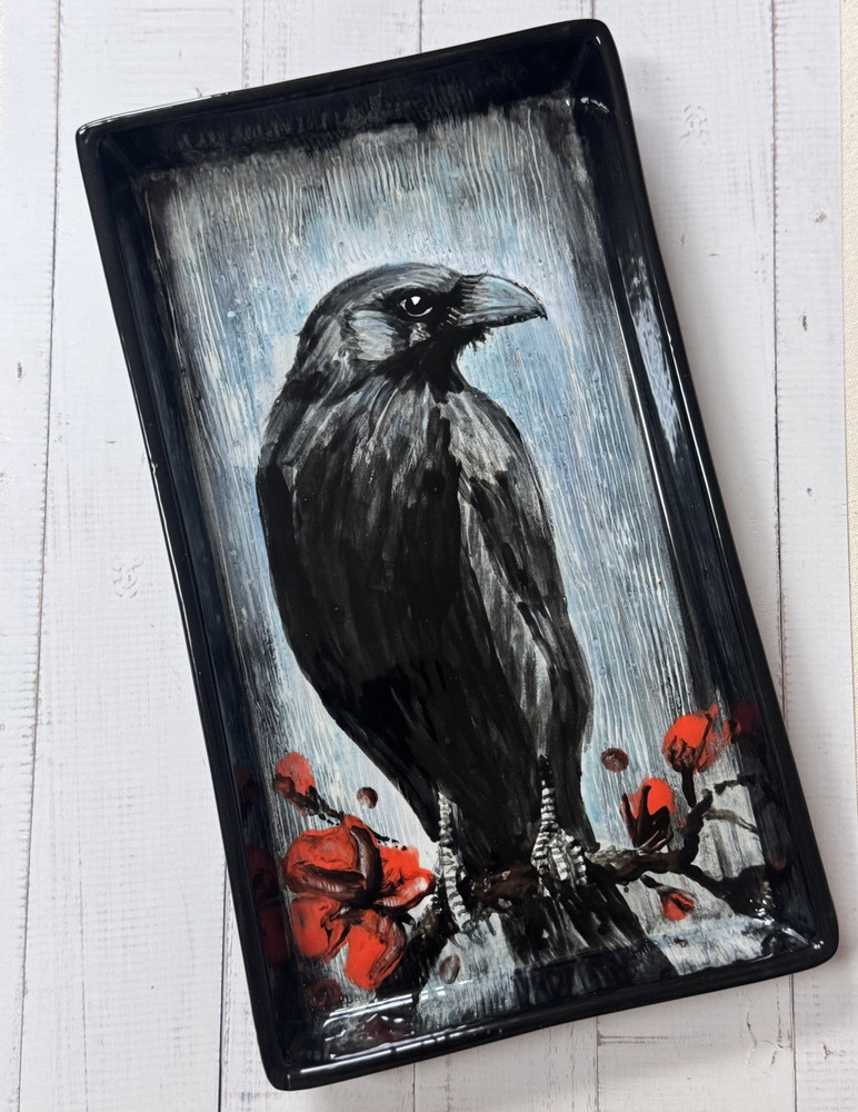 Custom Glazed Raven, Signed Ceramic Artwork. One of One. Seller is Artist.