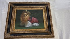 🐶❤️ Adorable Yorkie Oil Painting in Red Plaid Sweater w/ Gilded Frame 🖼️✨