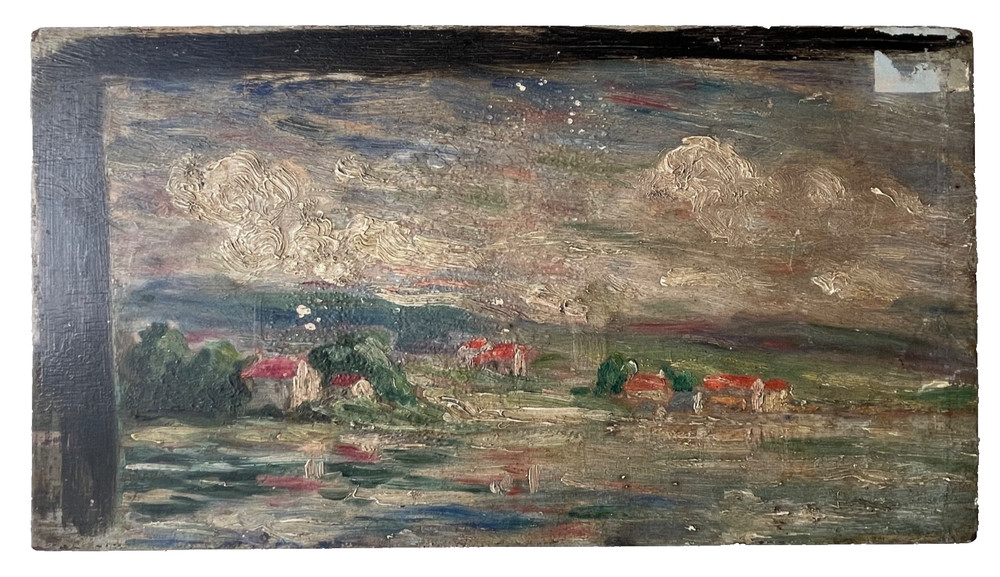 Early 20th French Impressionism – Antique Oil Painting – Study Stormy Landscape