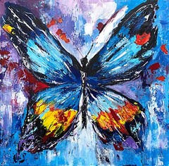 Blue Magenta on canvaOriginal painting colorful wall art Butterflies And Flowers