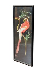 Mid Century Mexican Mixed Media Feather Folk Art Parrot Cockatoo Painting 15″
