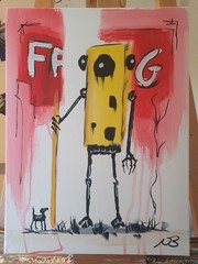 ORIGINAL ACRYLIC PAINTING 12×16 ROBOT FROG ABSTRACT HOME WALL ART HAND PAINTED