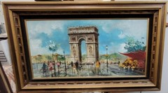 Listed Artist C.Burnett Large Oil Painting on Canvas Paris L’arc De Triomphe