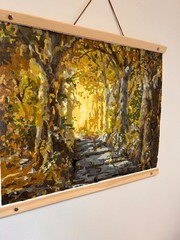 A Walk in the Forest in Acrylic Painting – 16″ x 20″- Wood and leather frame