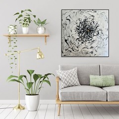 Black and White Painting | Huge Chaotic Strokes Swirling Patterns Zen Canvas Art