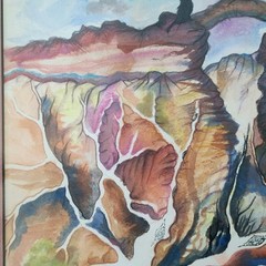 Mary Lou Ray Greer Original Watercolor Painting Southwest Desert Canyon Framed