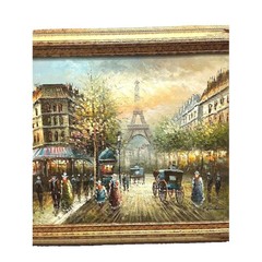 P. Hunter Painting Paris Eiffel Tower Oil on Canvas Large Frame 36in x 24 in