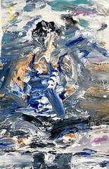 „Sitting“ Yoga Pose Woman Impressionist Blue Painting by Steven Tannenbaum