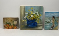 Rose Thompson Lot of 3 Original Oil Paintings Floral Still Life Beach Signed Art