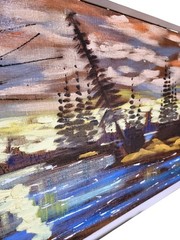 Original Mid-Century Modern Panoramic Wilderness Oil Painting Levente Kovács MCM