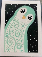 ACEO Original Owl Birds Feathers Stars Sky Miniature Painting Art OneCraftyLady