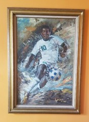 Pele Soccer Large Wood Framed Canvas Oil Painting Art Brazil Cosmos World Cup