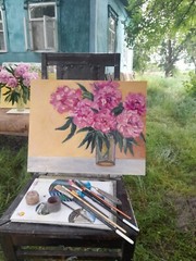 pink peonies original oil painting, peonies wall art, floral still life, flowers