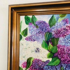 Original Oil Painting Lilac Flowers Still Life Vertical Framed 18.3×14.2 in