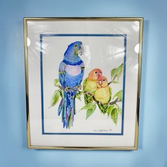 Original Watercolor Painting Of Parrots On A Branch Signed Numbered Framed
